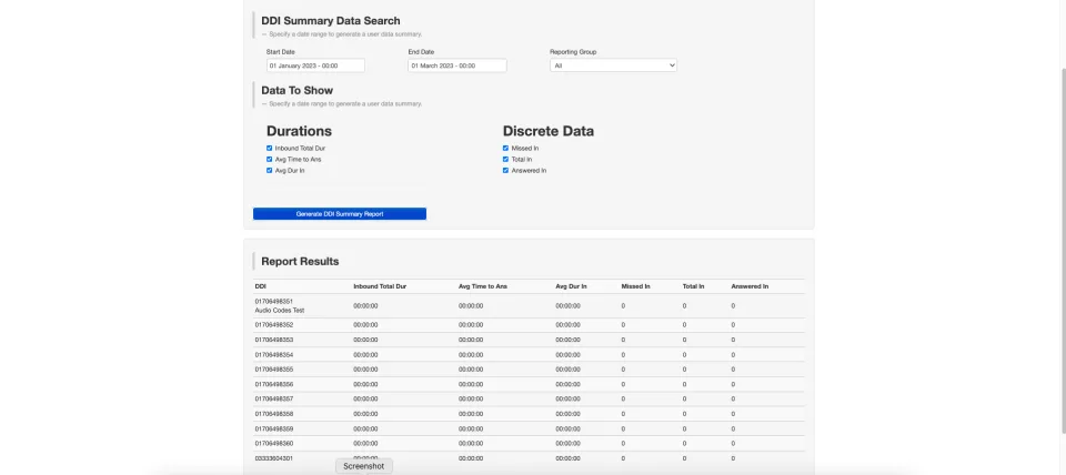 Call statistics and reporting view