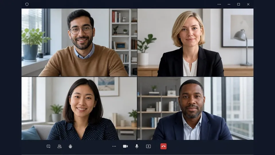 A four-person Microsoft Teams meeting being captured by Meetric