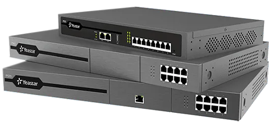 The Yeastar P-Series appliance, showing the modular telephony card slots on the front panel